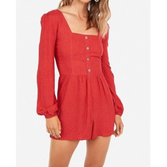 Express Dot Print Button Front Romper S - Picture 1 of 13